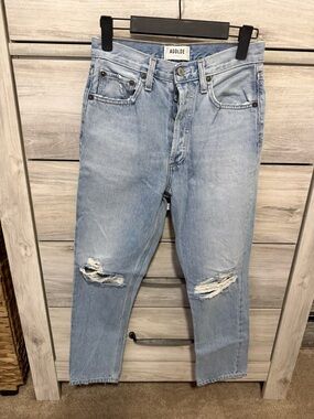 Agolde Light Wash Straight-Leg Ripped Jeans